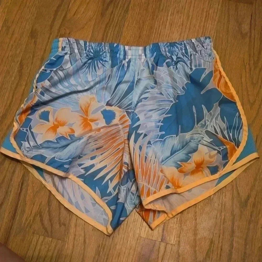 Nike Blue and Orange Floral Women's Athletic Shorts